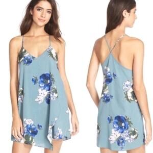 Free People Intimately Cascades Floral Chiffon Mini Slip Dress Slate Blue M Chic